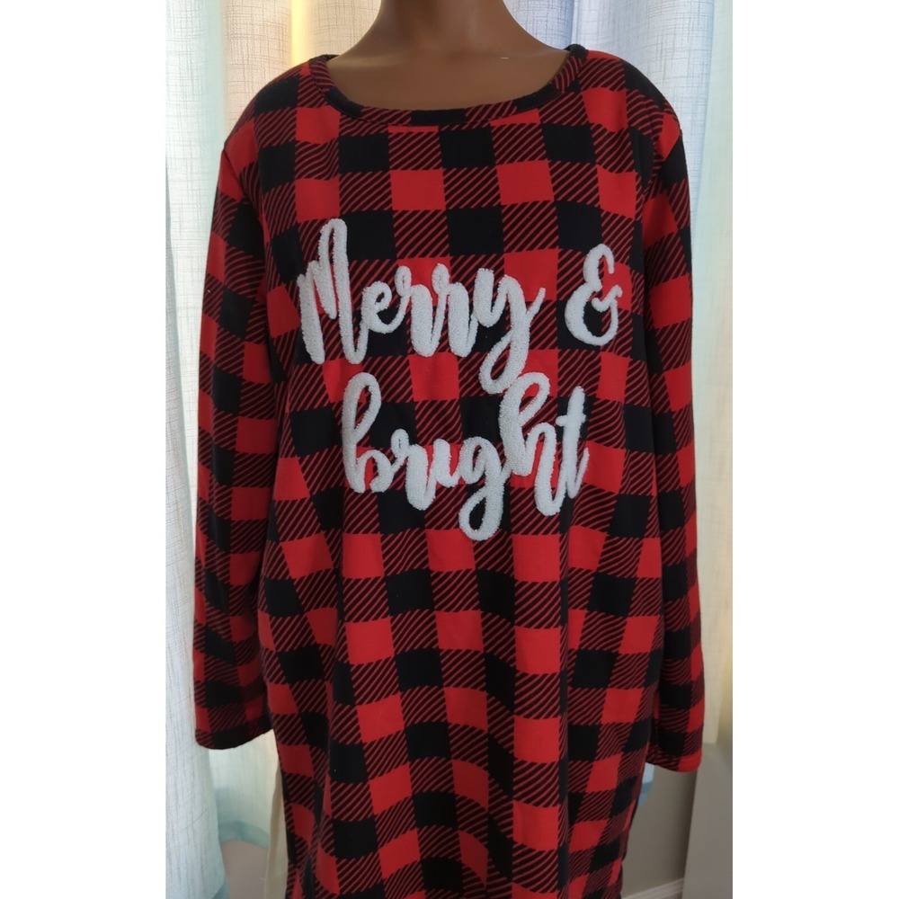 Simply Southern Women's Large Buffalo Plaid Sherpa Nightgown Merry & Bright red